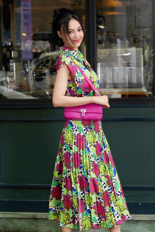 Sixdo Turquoise Floral Midi Silk Dress